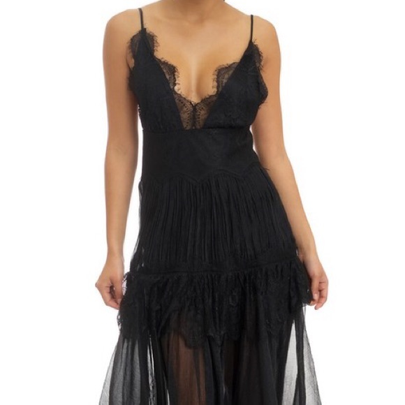 Black Evening Chiffon Lace Maxi Gown Dress - Picture 3 of 5